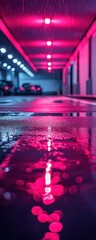 Pink Neon Parking Garage Rain.
