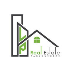 initial monogram logo for real estate with Home and Building shape creative design.	