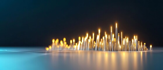 Abstract glowing rods rise from reflective surface, set against a gradient dark background
