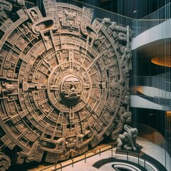 Obraz premium Aztec Calendar Modern Art Installation The intricate design of a