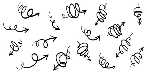 Doodle Arrows icons Set. hand drawn arrow icon with various directions. isolated on a white background