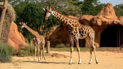 Giraffes grazing together wildlife park animal photography natural setting side view wildlife conservation awareness