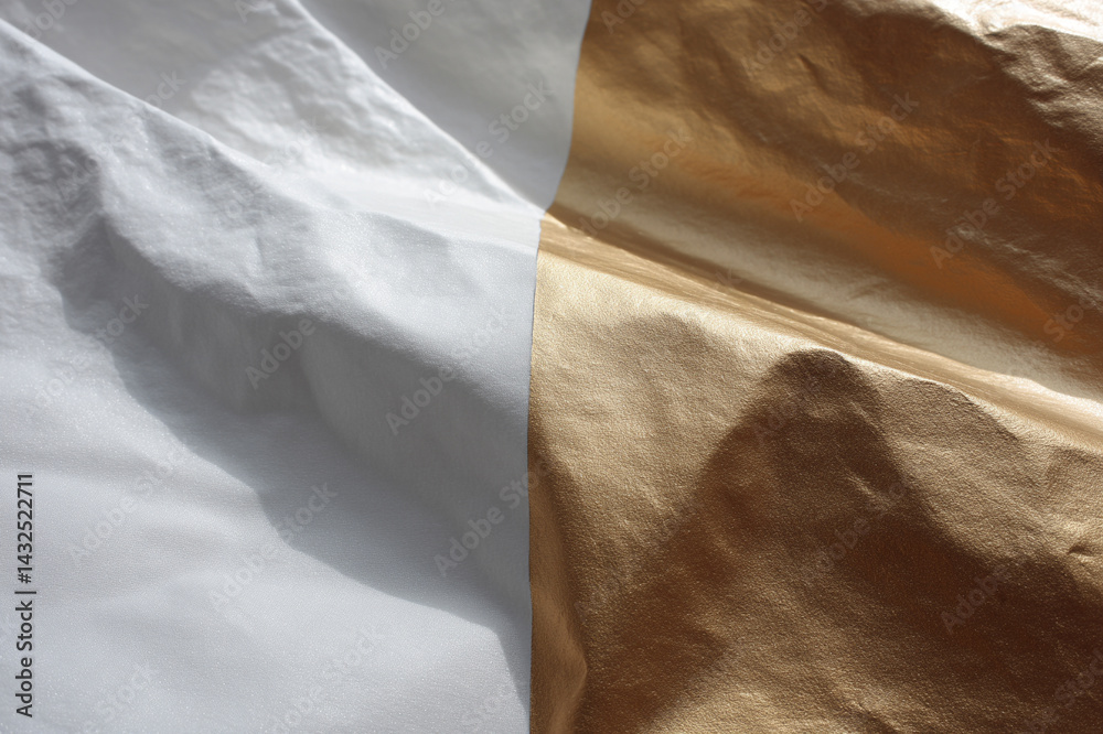 Poster close up of textured surface with metallic gold and white reflections creates dynamic contrast. ligh