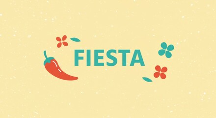 Fiesta logo with chili pepper, dots, and flower. Elegant minimalist style. Celebration theme. For upscale event invitations, menu design, boutique branding related to Mexican culture