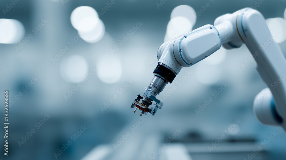 Aufkleber sleek robotic arm assembling intricate components in modern factory setting