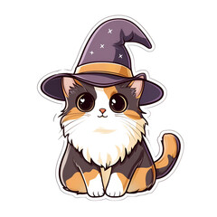 Fototapeta premium Create a kawaii cat wizard sticker fantasy realm sticker art whimsical setting close-up adorable cat in wizard hat
