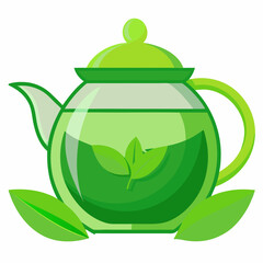 Green tea cup with leaves 