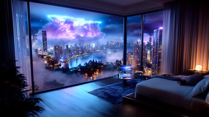 Obraz premium Cityscape night lightning storm