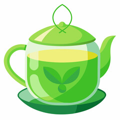 Green tea cup with leaves 