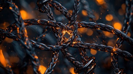 Dynamic interwoven patterns abstract art digital design dark environment close-up view intricate concepts for creativity