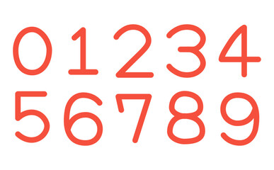 かわいいシンプルな赤い手書きの数字セット