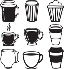 Coffee Mug Icons Vector Set of Different Coffee Cups, Takeaway Drinks & Cafe Graphics