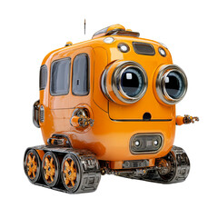 Fototapeta premium Adorable Orange Robot on Tracks Futuristic Friendly AI Character