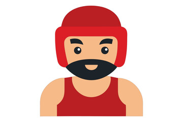 Cartoon Vector of a Boxer Wearing Headgear and Mouthguard on White Background.