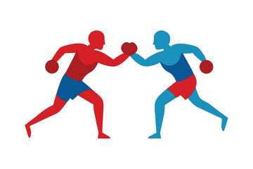 Dynamic Flat Vector Art of Two Boxers Mid-Fight on White Background