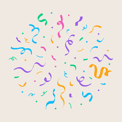 Burst of vibrant confetti made from colorful geometric shapes and lines. Hand drawn in a playful flat style on a light background. perfect for celebration or festive designs.