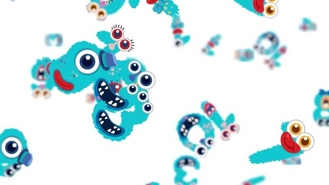 Playful Blue Monsters in a Whimsical Dance