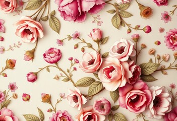 Naklejka premium Vintage floral wallpaper pattern, featuring delicate blooms and intricate details , antique, rose