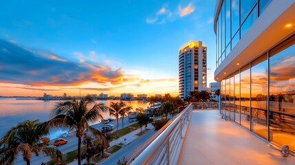 Fototapeta premium Coastal sunset cityscape