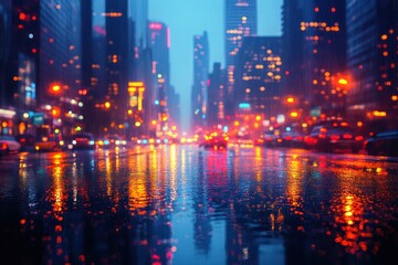 Rainy Night Cityscape Reflections.