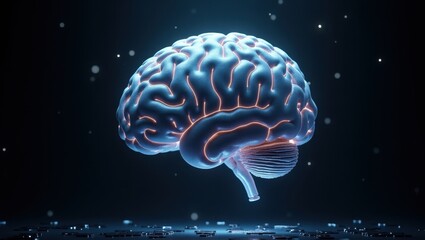 Obraz premium Illuminated 3D Human Brain Model Neural Network Medical Science Neurology
