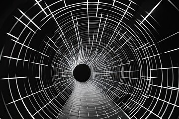 a glowing wireframe black grid tunnel