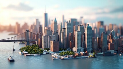 Obraz premium Cityscape model of New York. Sunrise over iconic skyscrapers