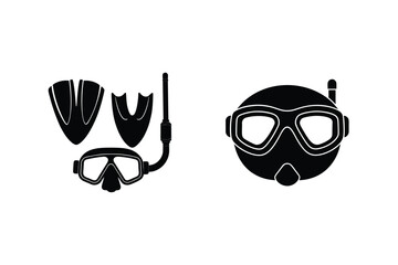Snorkeling Gear Black And White Silhouette Diving Mask Flippers Underwater Adventure