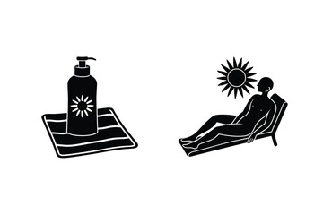Summer Relaxation Minimalist Black And White Sunbathing With Sunscreen Vector Illustration
