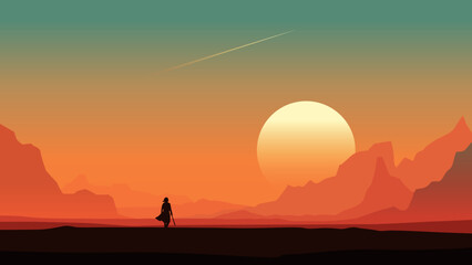 Star war Day Dune Scifi Character landscape illustration Vector cover art