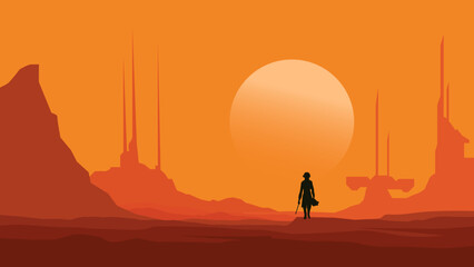 Star war Day Dune Scifi Character landscape illustration Vector cover art
