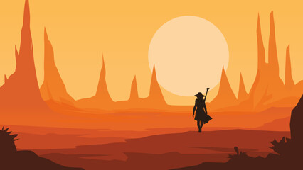 Star war Day Dune Scifi Character landscape illustration Vector cover art