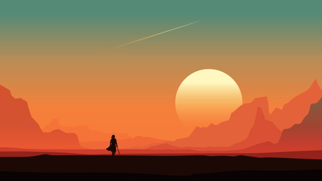 Star war Day Dune Scifi Character landscape illustration Vector cover art