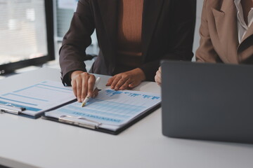 Accounting company provide finance and taxation planning for profitable cash flow, Auditor and accountant team working in office, analyze financial data and accounting record with calculator.Insight