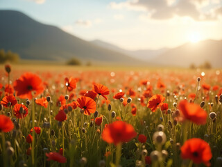 Beautiful poppy flowers in a field