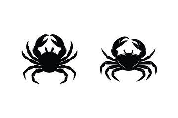 Two Crab Silhouettes Isolated On White Background Sea Life Design Vector
