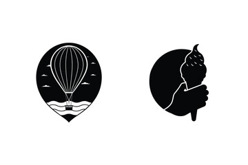 Obraz premium Black And White Icons Featuring A Hot Air Balloon And Ice Cream Vector