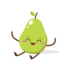 Cute Smiling Green Avocado Character Waving – Kawaii Green Fruit Mascot Vector	
