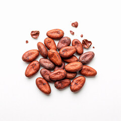 Obraz premium Cocoa beans isolated on white background. Top view, flat lay