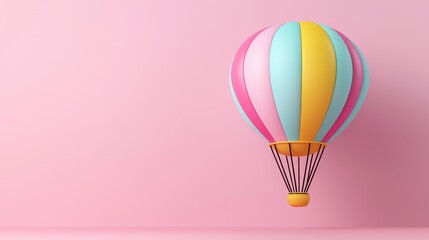 Pastel Hot Air Balloon Illustration on Pink Background
