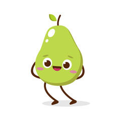Cute Smiling Green Avocado Character Waving – Kawaii Green Fruit Mascot Vector	
