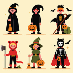 vector image of people wearing halloween costumes