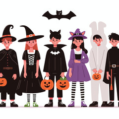 vector image of people wearing halloween costumes