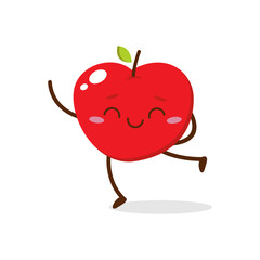 Cute Smiling Red Apple Character Waving – Kawaii Red Fruit Mascot Vector