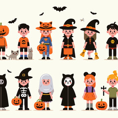 vector image of people wearing halloween costumes