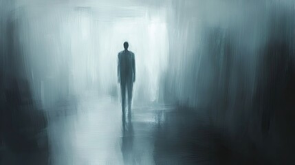 Fototapeta premium Solitary Figure in a Misty Abstract Landscape Painting