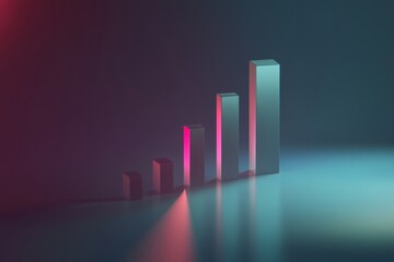 Abstract Growing Bars Neon Light Business Chart Success Growth 3d pink blue graph modern design     