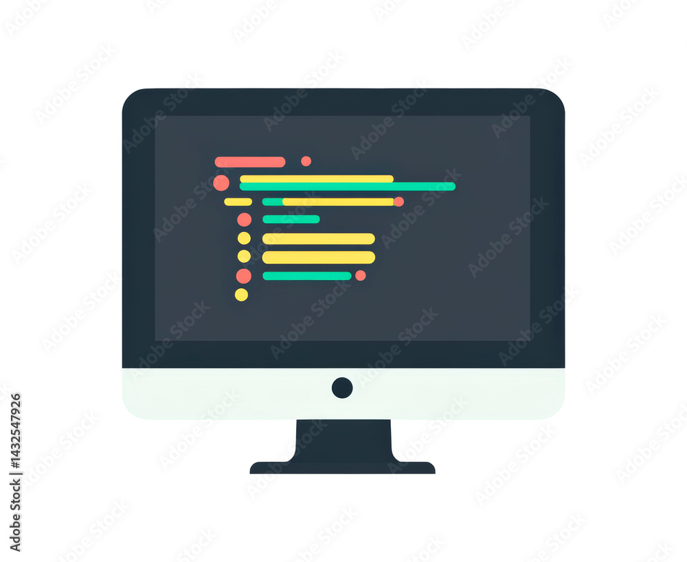 Poster illustration of a desktop computer screen displaying code isolated on transparent background