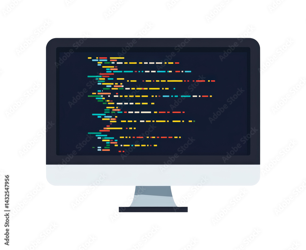 Poster illustration of a desktop computer screen displaying code isolated on transparent background