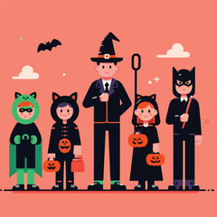 vector image of people wearing halloween costumes